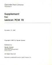 Patch Librarian v4 Supplement for Lexicon PCM 70